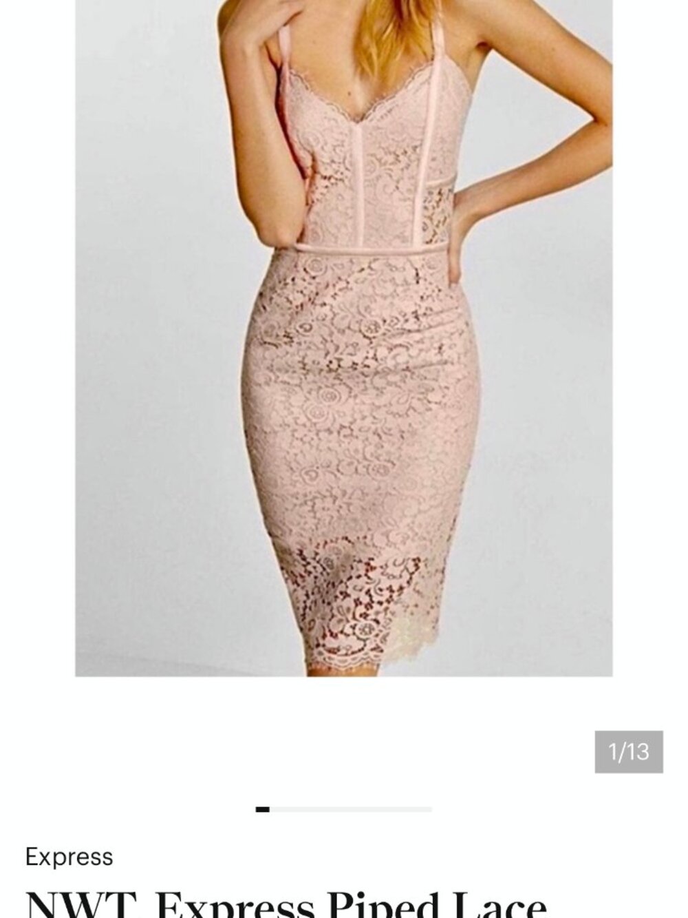 nwt express piped lace cutaway midi sheath dress zip back 2 6